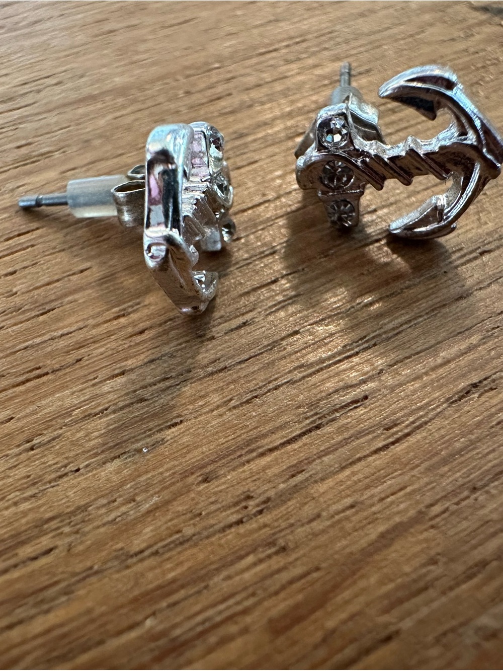 Silver Anchor Stud Earrings - Silver Tone